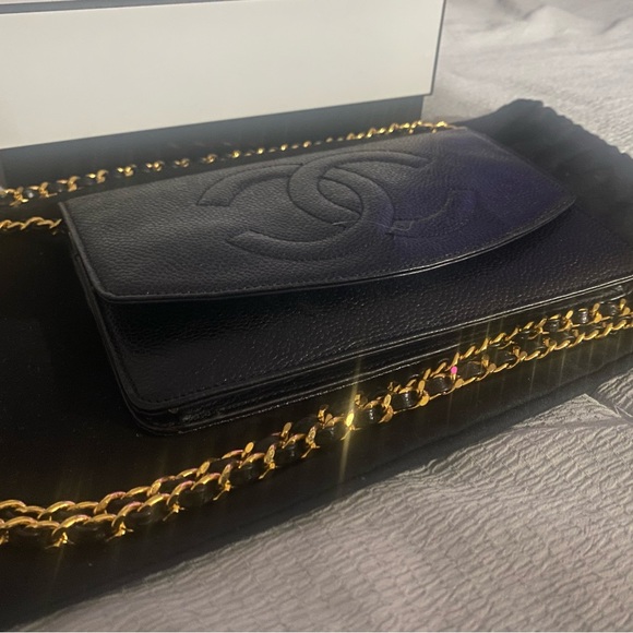 Chanel Timeless Wallet on Chain Cc Logo Woc Black Caviar Leather Cross Body Bag - Picture 6 of 8